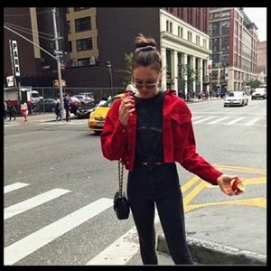 Cropped Red Jean Jacket